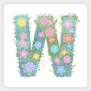 "W" Floral Letter Monogram Sticker